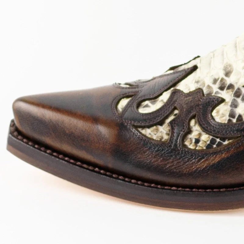 Country- und Western-Cowboystiefel 1935-C für Herren und Damen aus exotischem braunem und weißem Leder