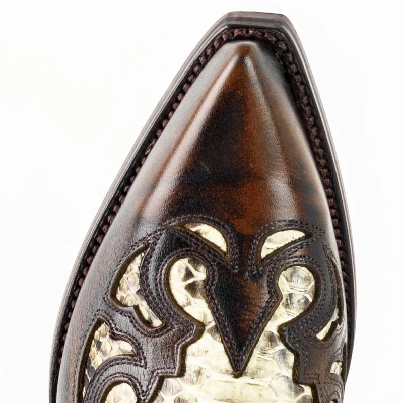 Country- und Western-Cowboystiefel 1935-C für Herren und Damen aus exotischem braunem und weißem Leder