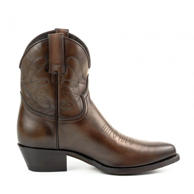 Damen-Cowboy-Country- und Western-Stiefeletten 2374 aus dunkelbraunem Leder