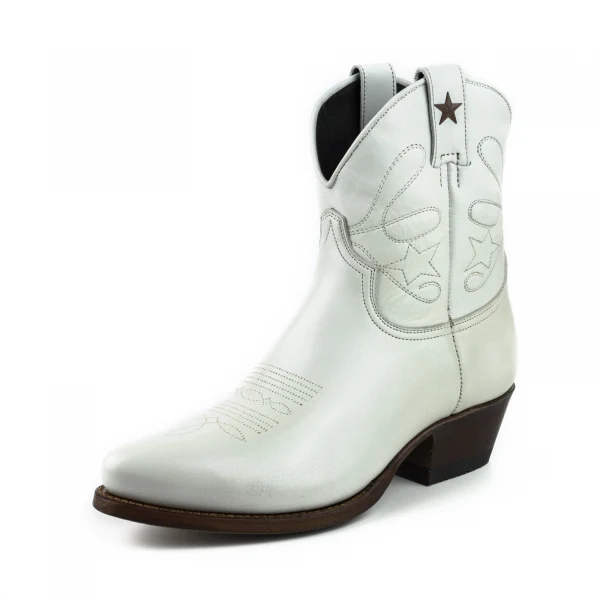 Damen-Cowboystiefel oder Stiefeletten, handgefertigt aus weißem Leder, 2374 Texanas