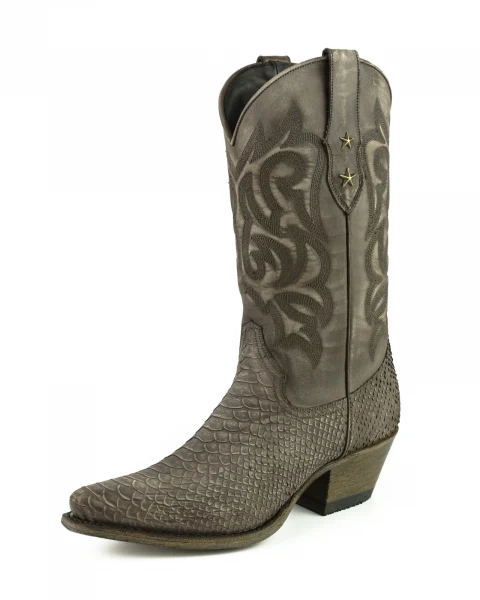Westernstiefel CowboyStiefel für Damen handgefertigt, gewaschenes braunes Leder, 2524