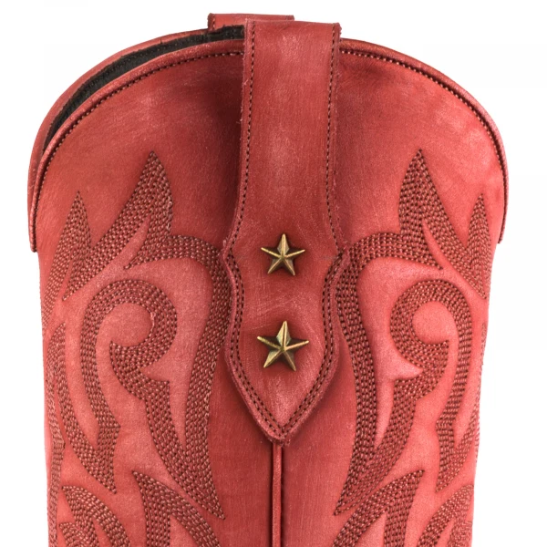 Westernstiefel CowboyStiefel für Damen handgefertigt, gewaschenes rotes Leder, 2524