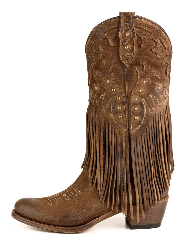 Damen-Cowboystiefel mit Fransen 2475 Braunes Wildleder