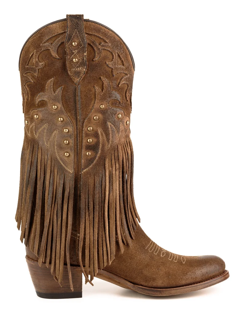 Damen-Cowboystiefel mit Fransen 2475 Braunes Wildleder