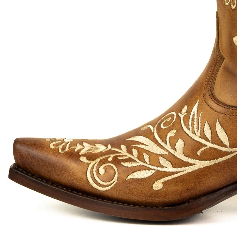 Damen Country und Western Cowboystiefel 2669 Braunes Leder mit Blumenstickerei
