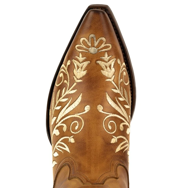 Damen Country und Western Cowboystiefel 2669 Braunes Leder mit Blumenstickerei