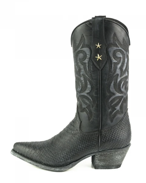 Westernstiefel CowboyStiefel für Damen handgefertigt, gewaschenes schwarzes Leder, 2524