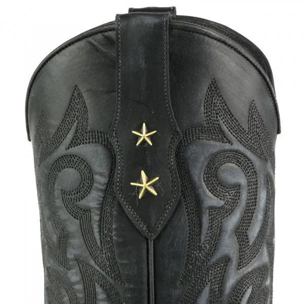 Westernstiefel CowboyStiefel für Damen handgefertigt, gewaschenes schwarzes Leder, 2524