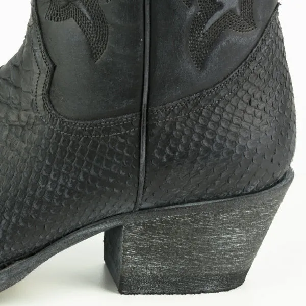 Westernstiefel CowboyStiefel für Damen handgefertigt, gewaschenes schwarzes Leder, 2524
