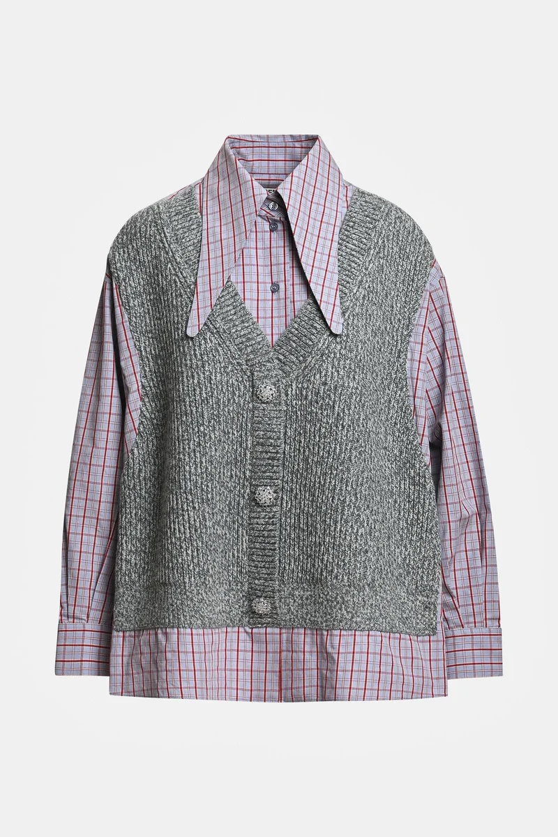 Essentiel Antwerp - Kute Fabric Mix Shirt - K1mm Combo1 Mushroom Mood