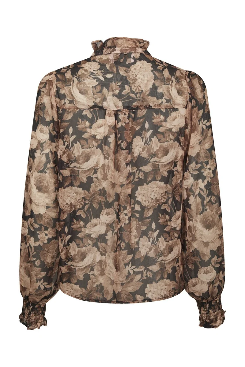 Neo Noir - Delsie Vintage Flower Shirt 170947 - 372 - Black Sand