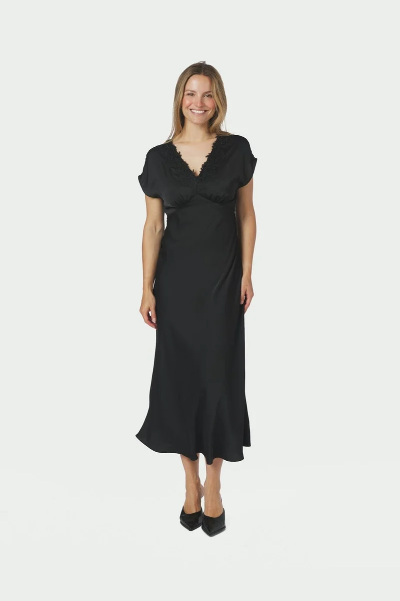 Neo Noir - Clarita Drapy Sateen Dress 170554 - 100 - Black