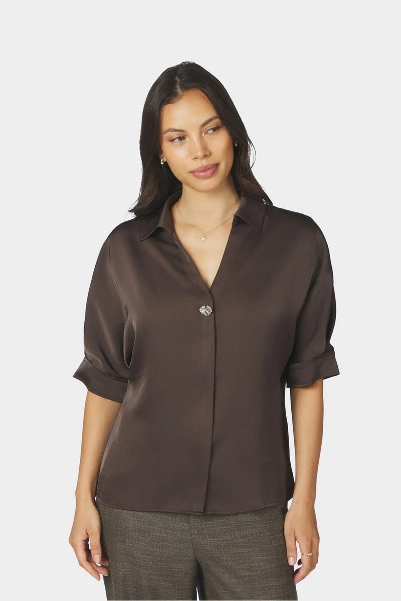 Neo Noir - Carm Heavy Sateen Shirt 170699 - 676 - Dark Brown