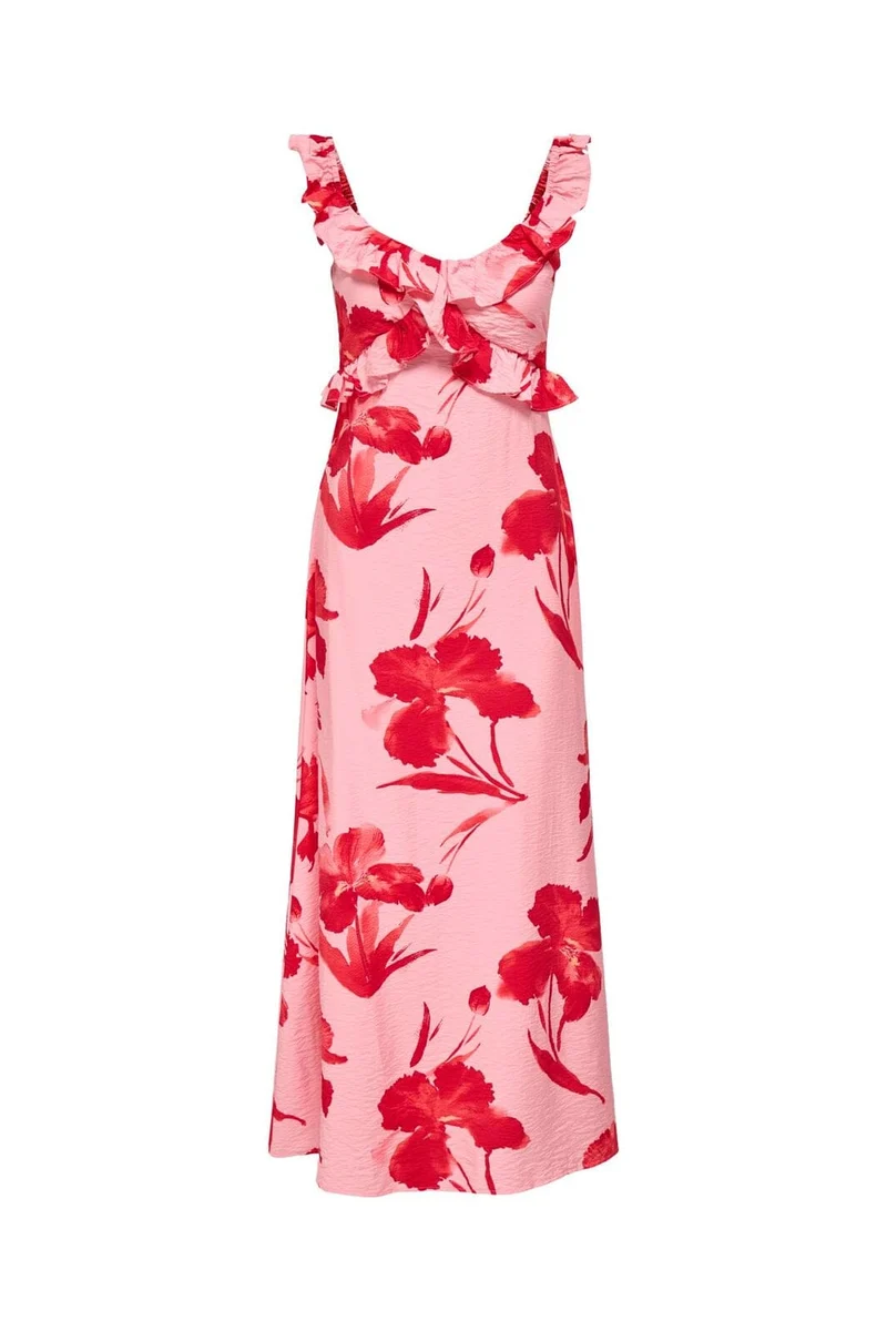 Only - Onlhyaci S/L Frill Long Dress - 4995372 Pink Icing Big Red