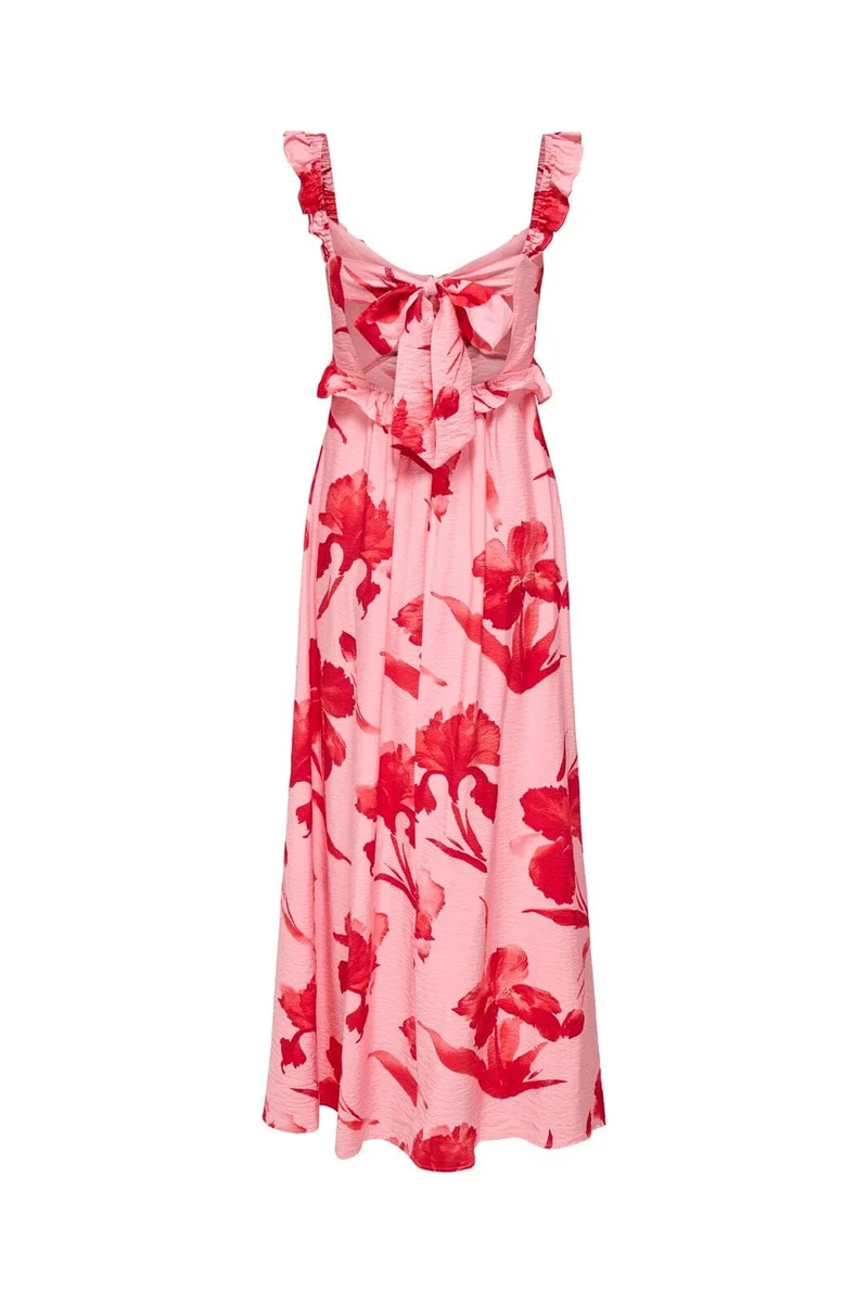 Only - Onlhyaci S/L Frill Long Dress - 4995372 Pink Icing Big Red