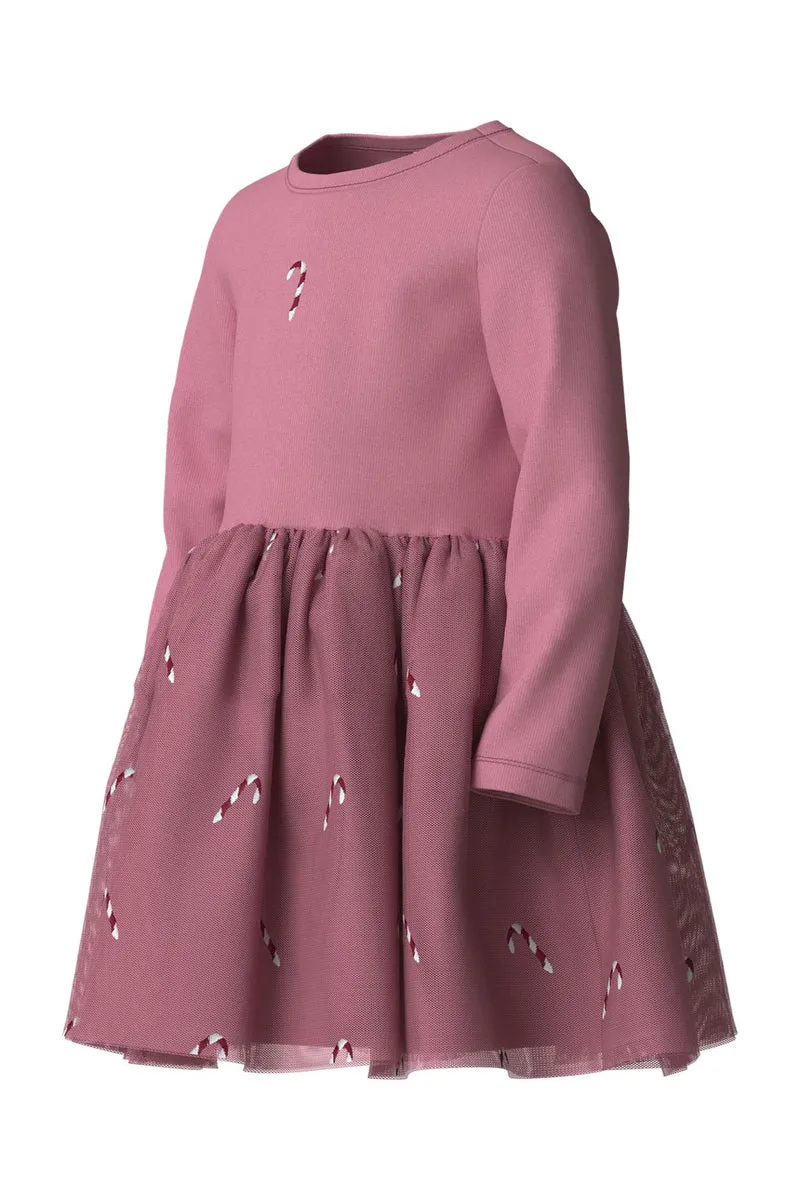 Name It - Nmfveross Ls Tulle Dress - 5096781 Wild Rose Candy Canes