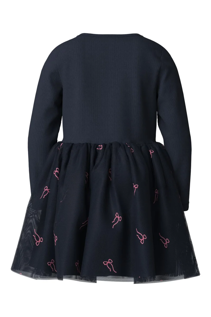 Name It - Nmfveross Ls Tulle Dress - 5166285 Navy Blazer Bow