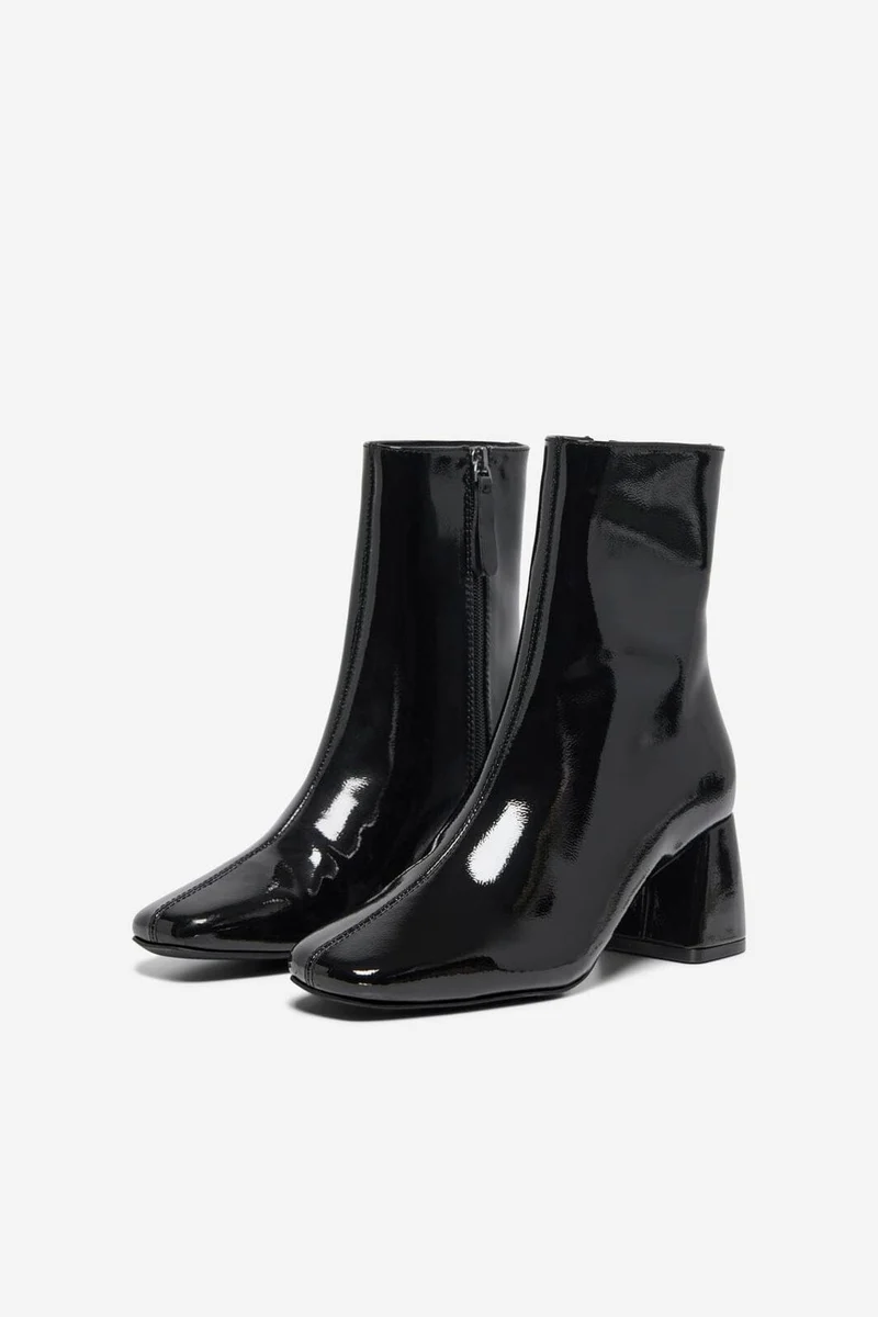 Only - Onlbrielle-1 Pu Heeled Boot - 4842706 Black Wrinkled Patent