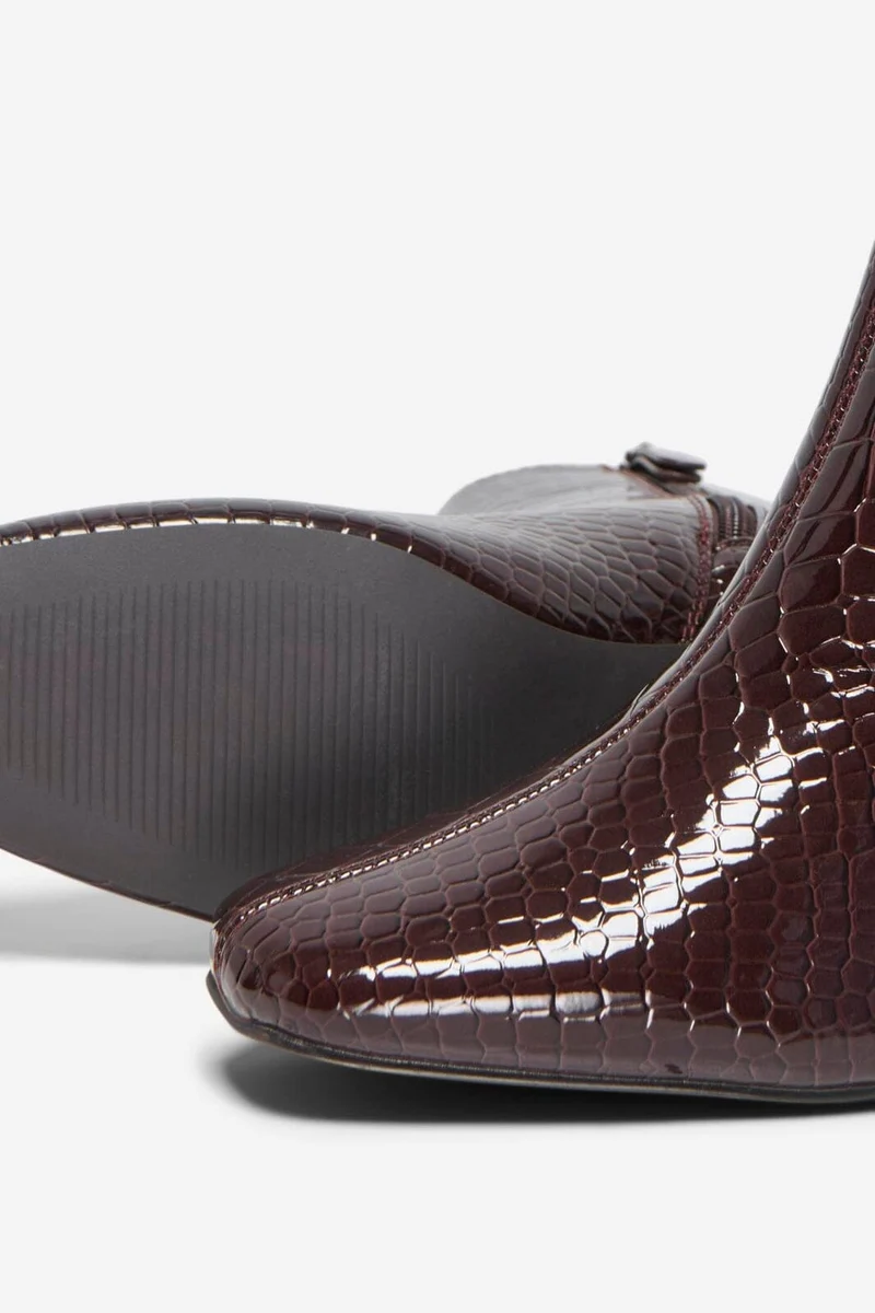 Only - Onlbrielle-1 Pu Heeled Boot - 5078766 Deep Mahogany Patent Croc