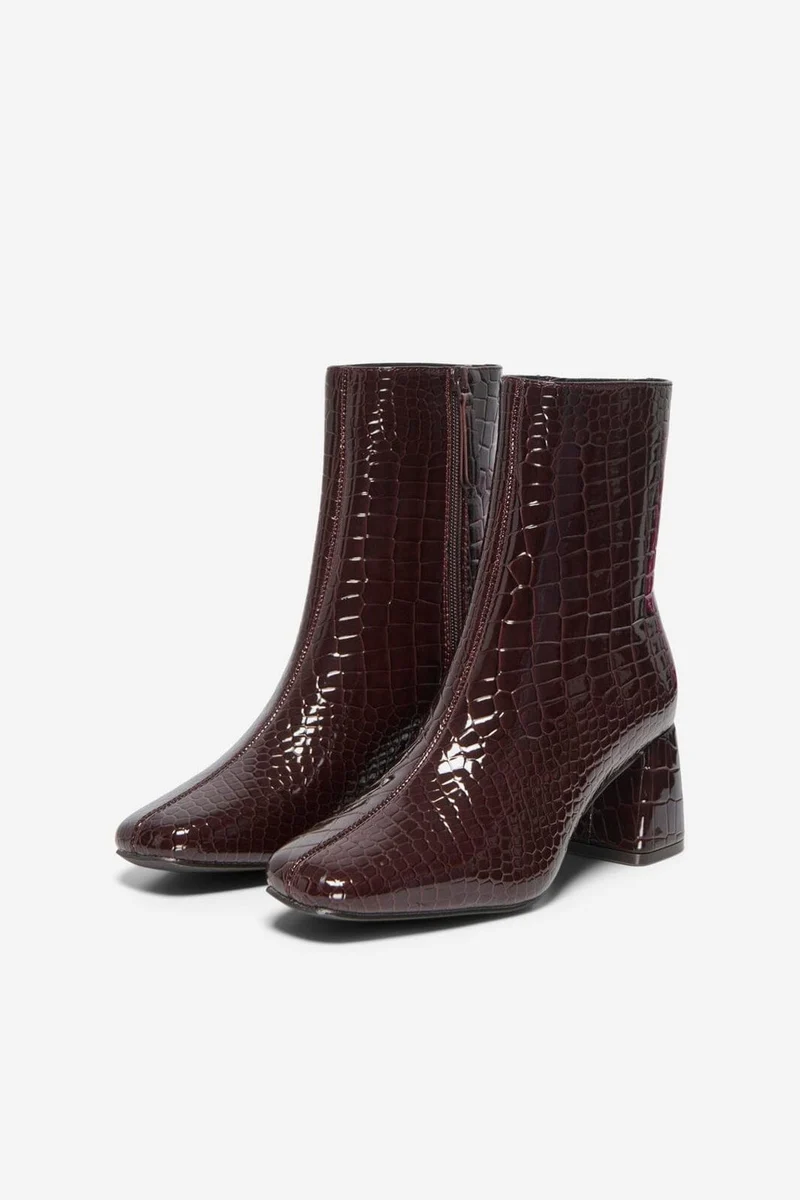 Only - Onlbrielle-1 Pu Heeled Boot - 5078766 Deep Mahogany Patent Croc