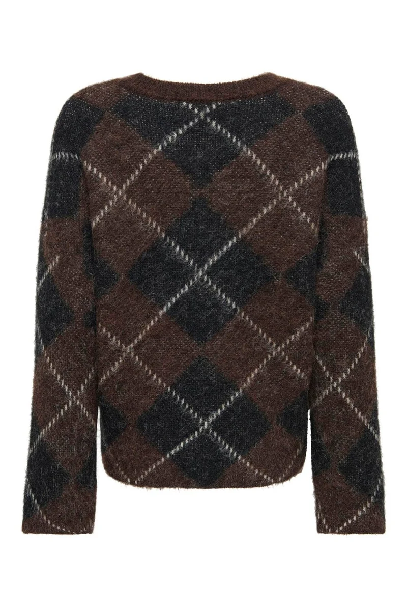 Only - Onlnoeme Ls Pattern O-Neck Knt - 5107907 Coffee Bean Big Argyle/Black/Oatmeal/Mel