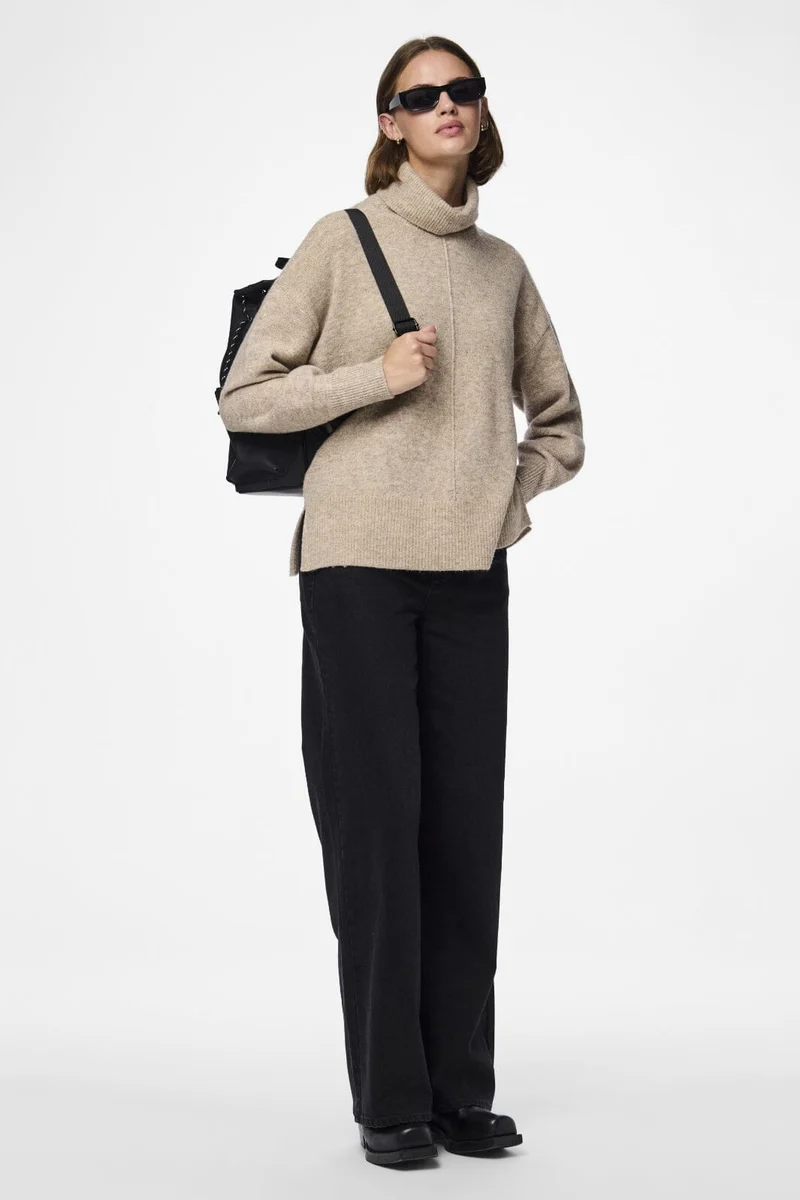 Pieces - Pcmalou Ls Rollneck Knit - 4550247 Taupe Gray Melange