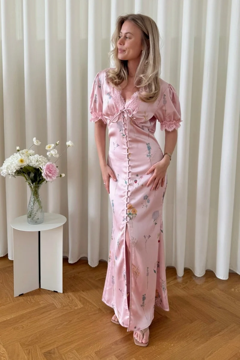 BYIC x Molly&My - Agneteic Long Dress A23810 - Pink Flower Print