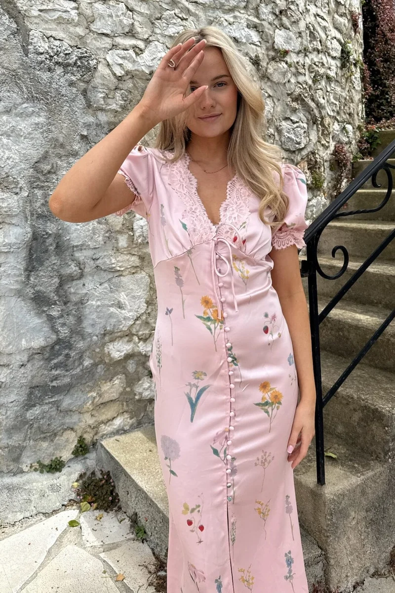 BYIC x Molly&My - Agneteic Long Dress A23810 - Pink Flower Print