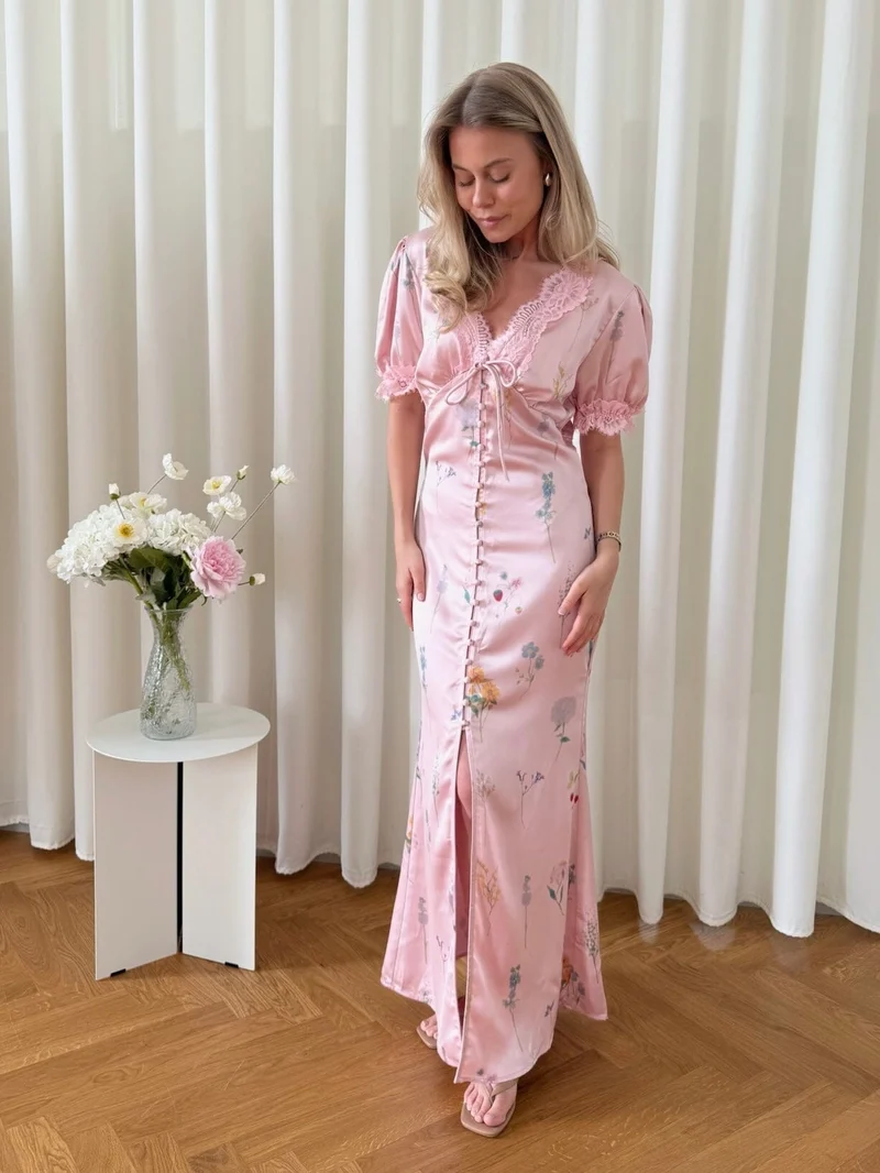 BYIC x Molly&My - Agneteic Long Dress A23810 - Pink Flower Print
