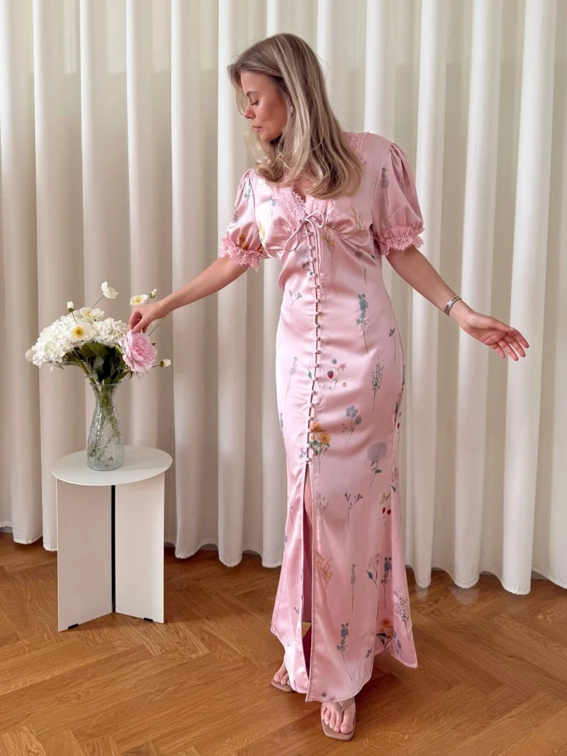 BYIC x Molly&My - Agneteic Long Dress A23810 - Pink Flower Print