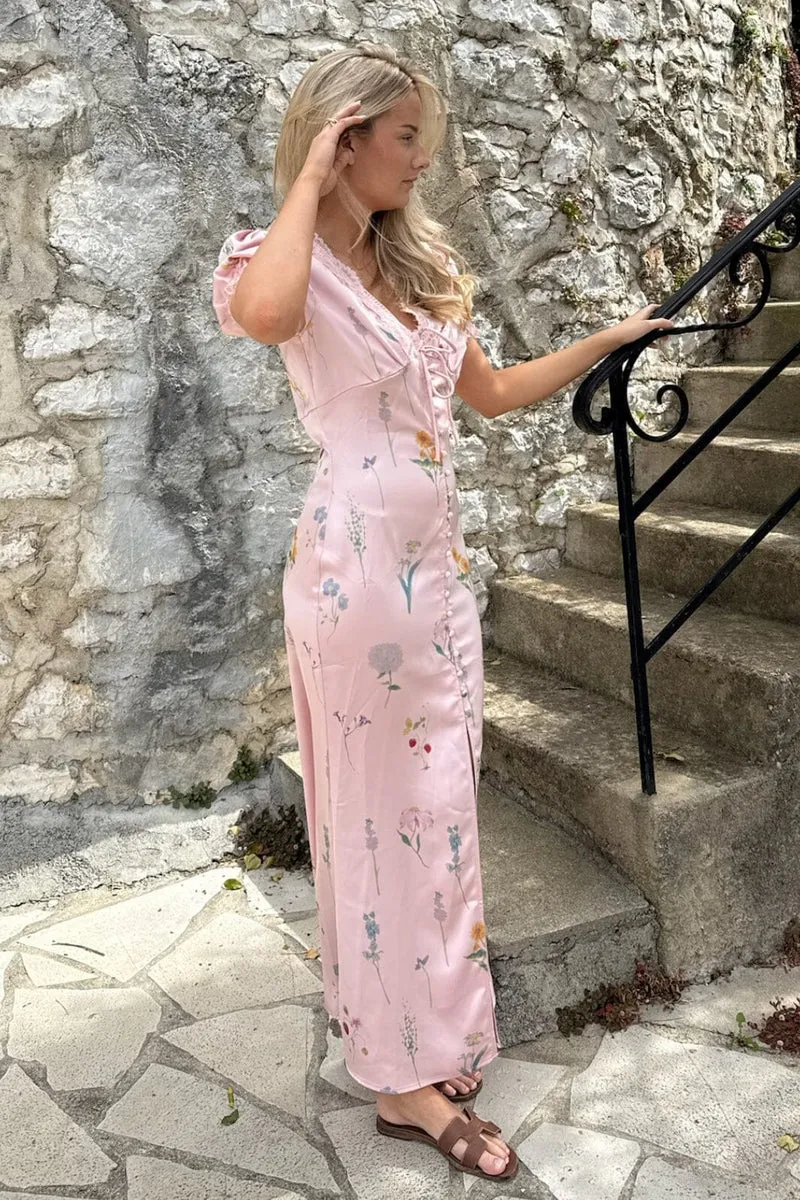 BYIC x Molly&My - Agneteic Long Dress A23810 - Pink Flower Print