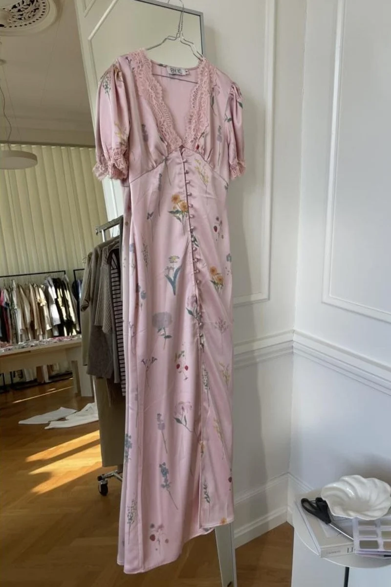 BYIC x Molly&My - Agneteic Long Dress A23810 - Pink Flower Print