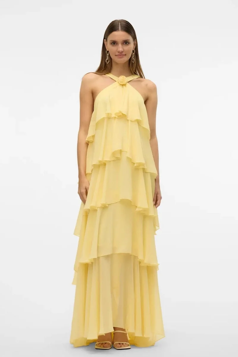 Vero Moda - Vmfelicia Sl Ruffle Maxi Dress - 4748265 Pale Banana