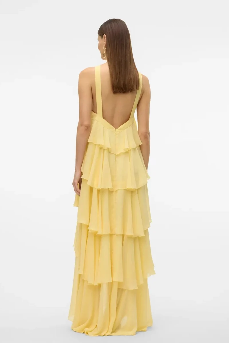Vero Moda - Vmfelicia Sl Ruffle Maxi Dress - 4748265 Pale Banana