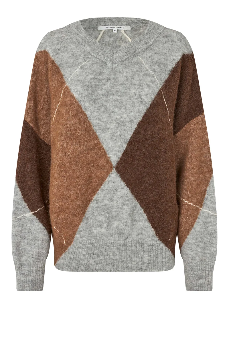 Second Female - Forca Knit V-Neck 61034 - 7001 Light Grey Melange