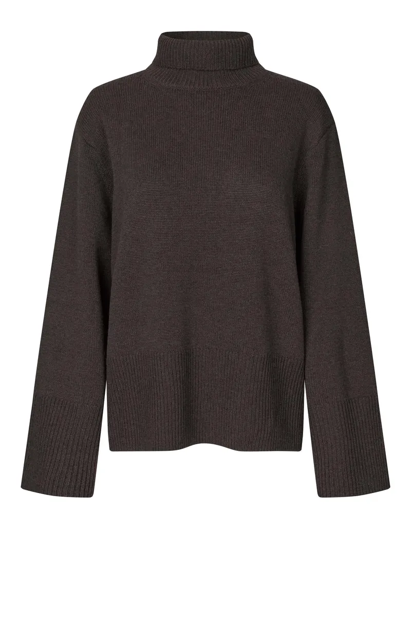 Second Female - Alpha Knit T-Neck 59195 - 6146 Dark Brown Melange