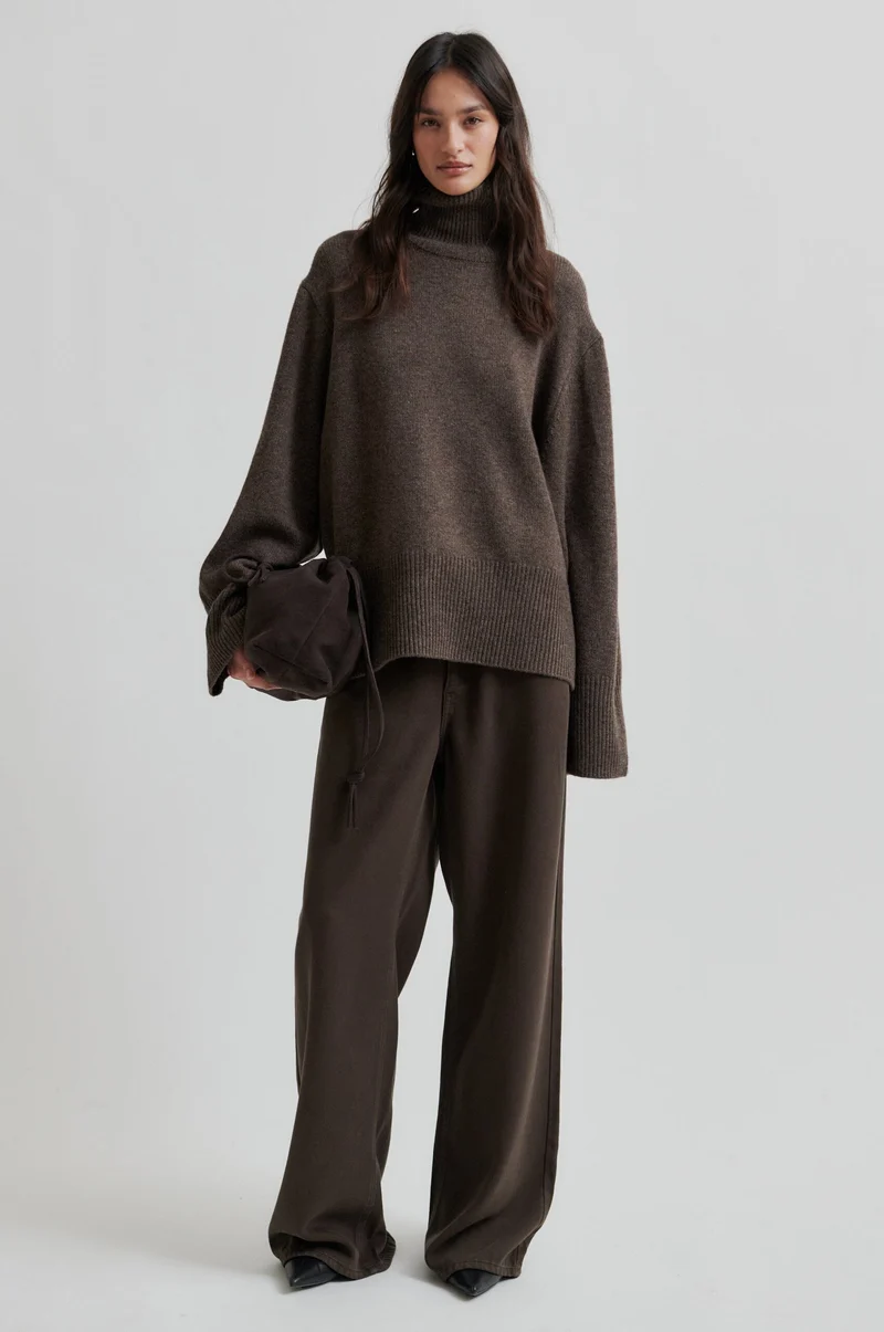 Second Female - Alpha Knit T-Neck 59195 - 6146 Dark Brown Melange