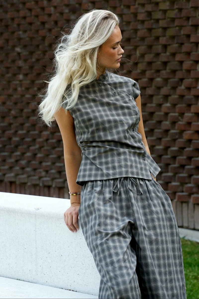 Neo Noir - Roxane Balloon Checked Pants 169630 - 157 - Dusty Army