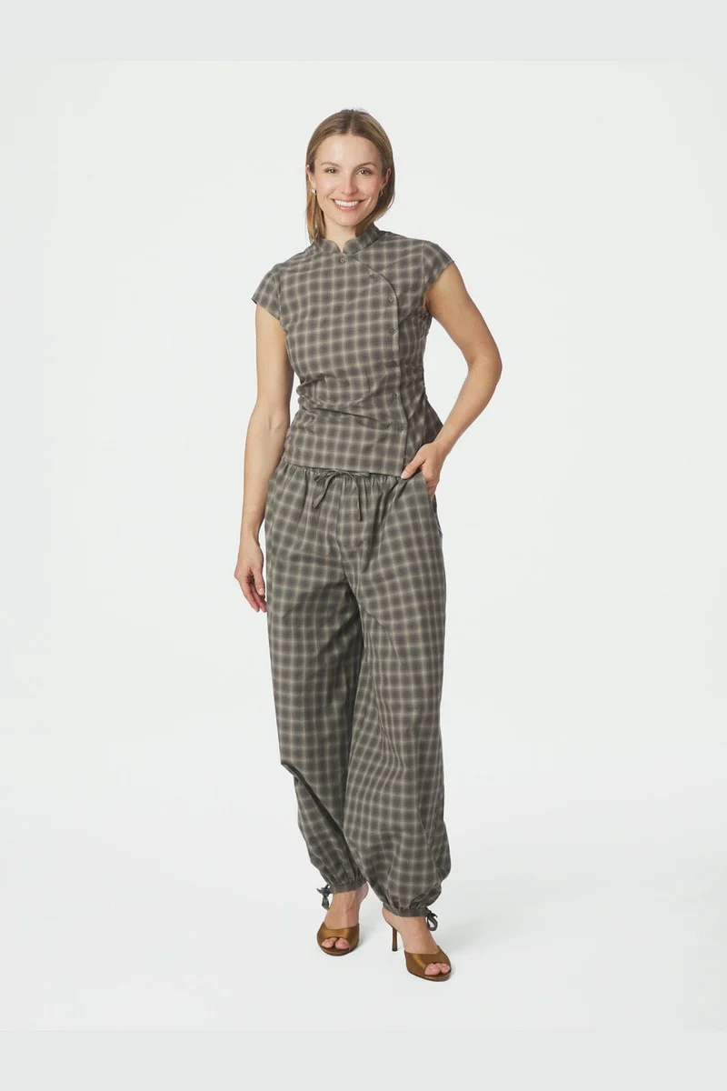 Neo Noir - Roxane Balloon Checked Pants 169630 - 157 - Dusty Army