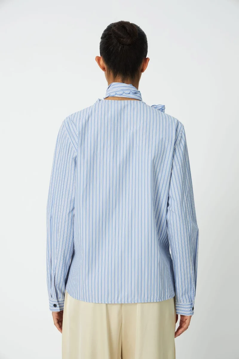 Stella Nova - Striped Scallop Bow Shirt Pc63-2579 - 023 White With Blue Stripes