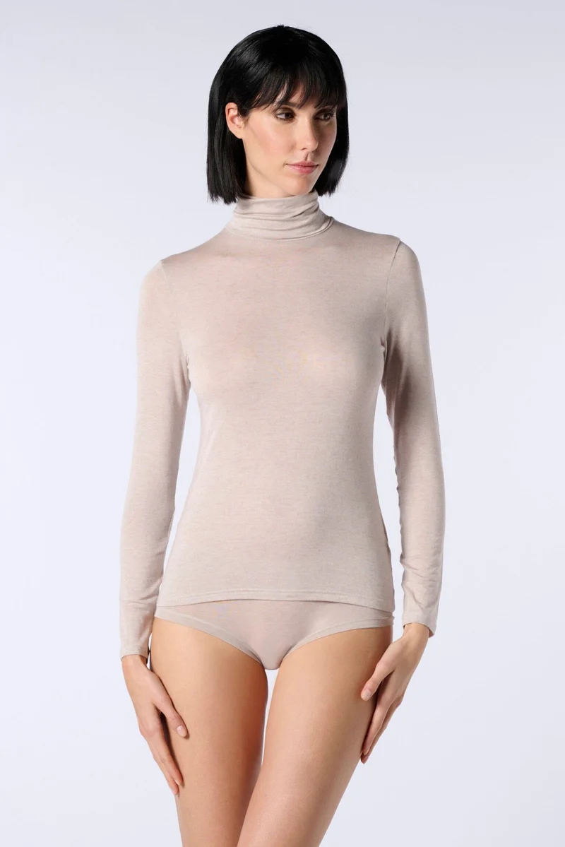 Oroblu - Oroblu Perfect Line Cashmere Turtleneck Top Vobt67057 - Beige