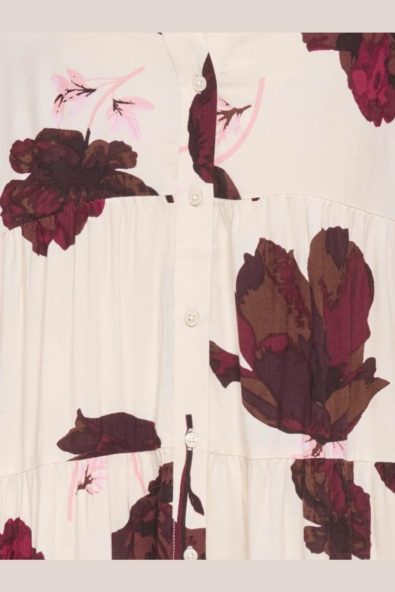 Only - Onlmilana Sola 3/4 Midi Dress - 5095462 Oatmeal Red Flower