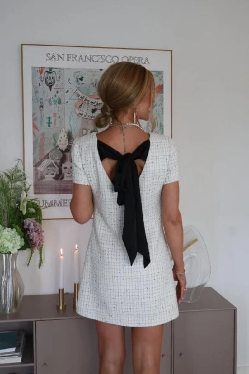 Valentin Studio - Darling Bow ss dress - Ivory check