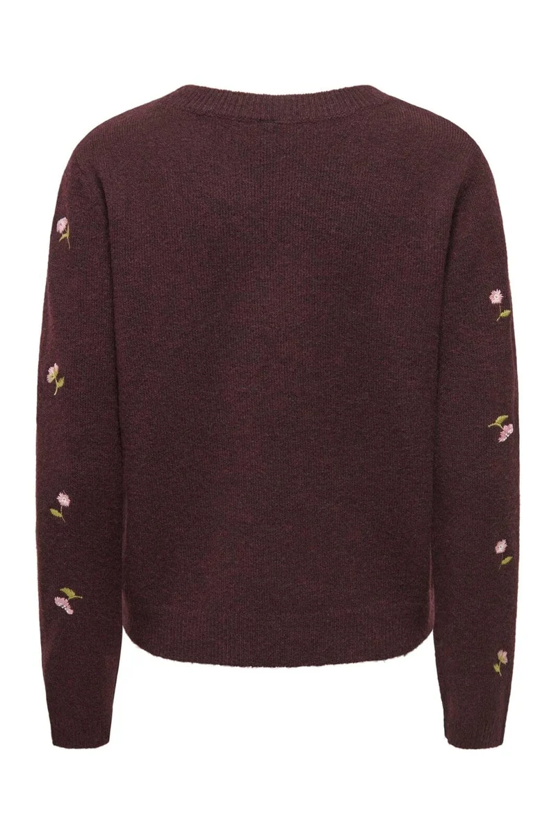 Only - Onlshine Ls Embroidery O-Neck Cc Knt - 5100611 Fudge Mel/Flower Body/Beech/Pale L/Birch