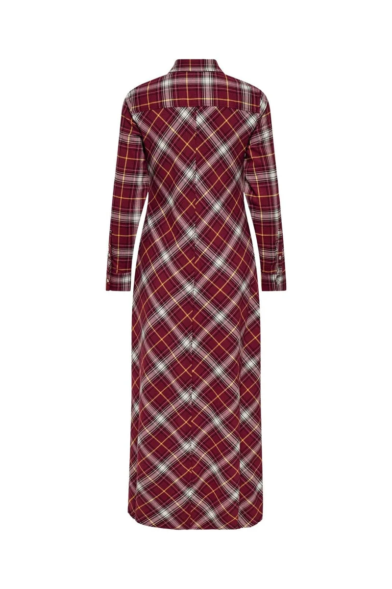 Only - Onlwren Check L/S Long Shirt Dress - 4970170 Syrah Checked Pulse