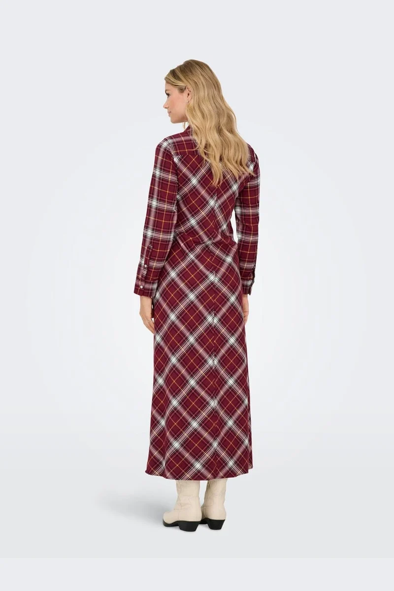 Only - Onlwren Check L/S Long Shirt Dress - 4970170 Syrah Checked Pulse
