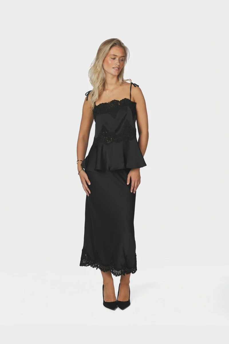 Neo Noir - Kallista Heavy Sateen Lace Skirt 171263 - 100 - Black