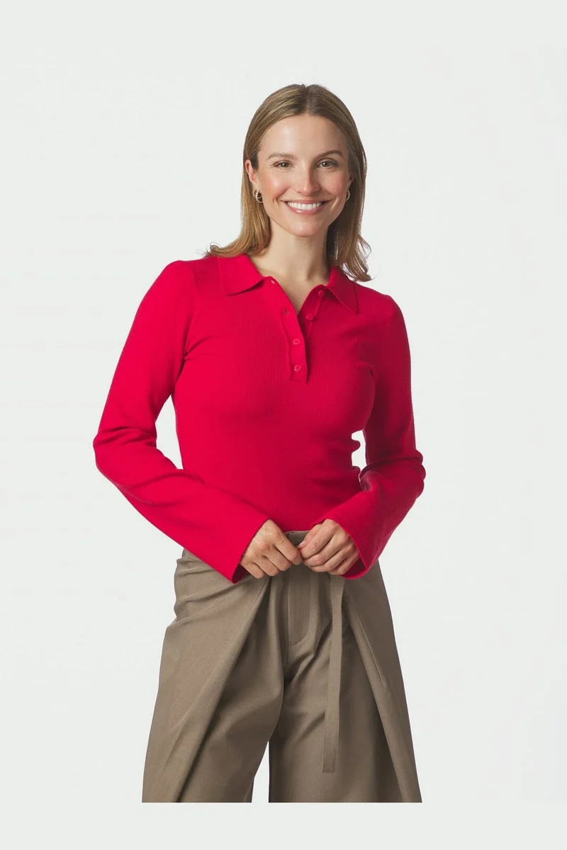 Neo Noir - Fannya Ls Solid Knit Polo 169864 - 160 - Red