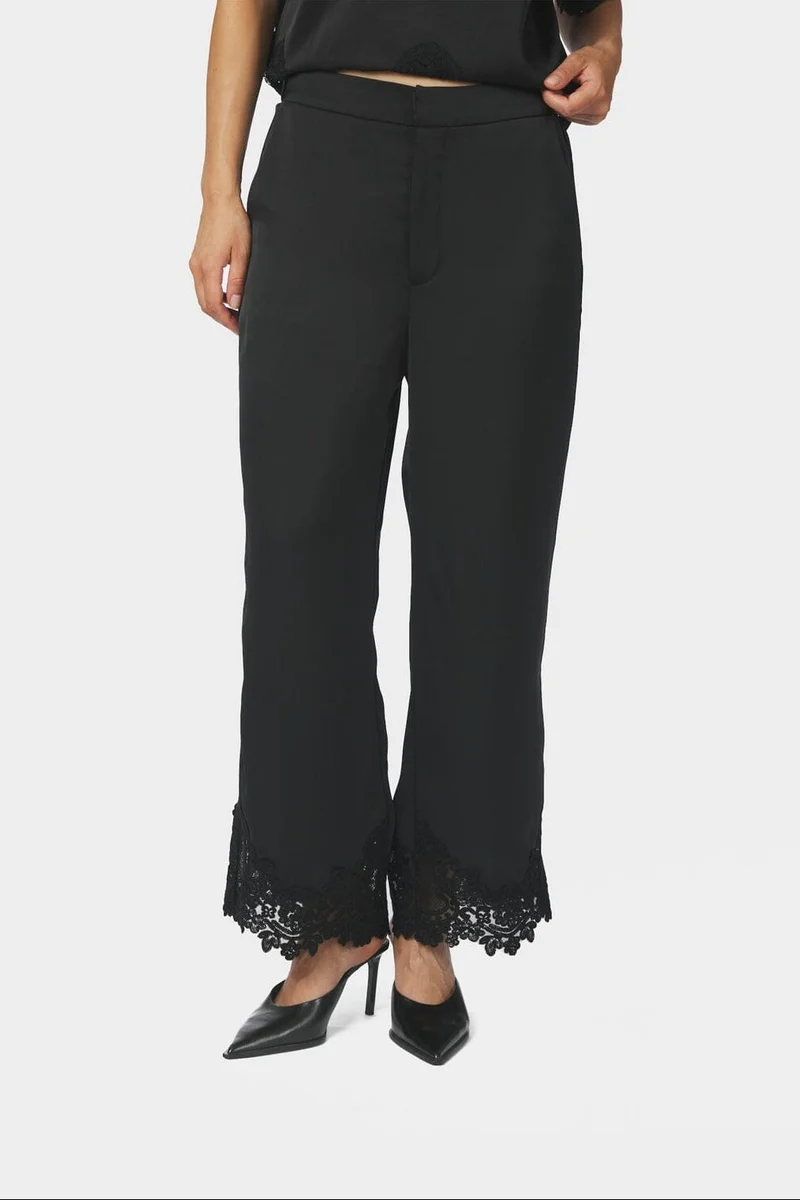 Neo Noir - Emery Heavy Sateen Lace Pants 170662 - 100 - Black