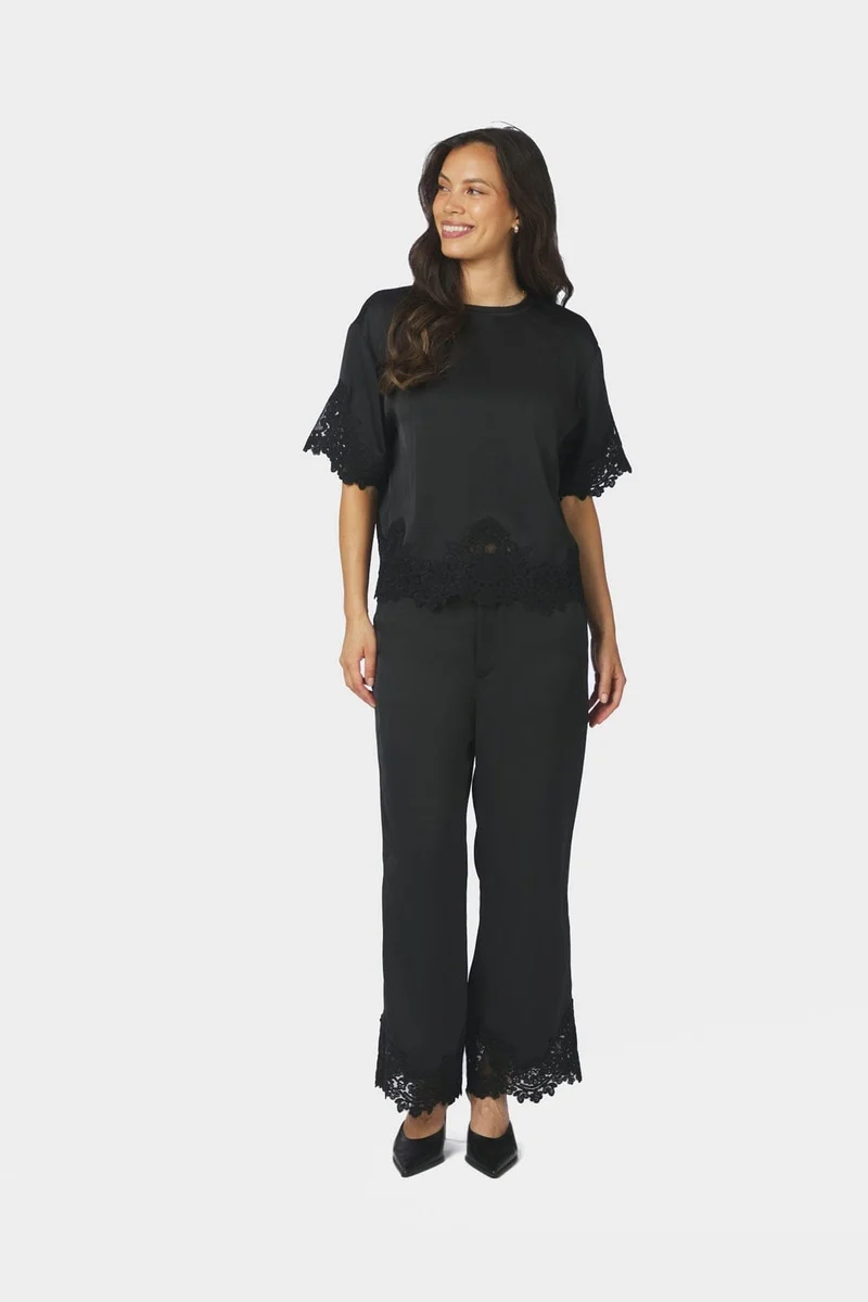 Neo Noir - Emery Heavy Sateen Lace Pants 170662 - 100 - Black